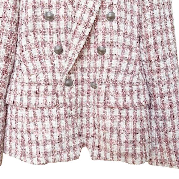 L’Agence Kenzie Blazer Jacket Womens 0 XS Pink Ivory Tweed Houndstooth Preppy - Picture 3 of 11